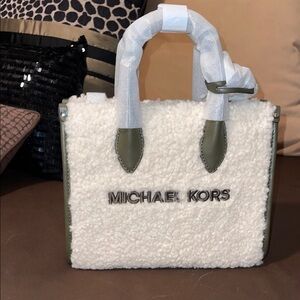 Michael Kors Cream and Green Satchel